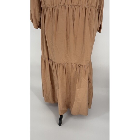 EVERLANE The Poplin Tiered Dress Caramel‎ Sz S Beige Ruffle Hem V Neck Peasant - Picture 7 of 11